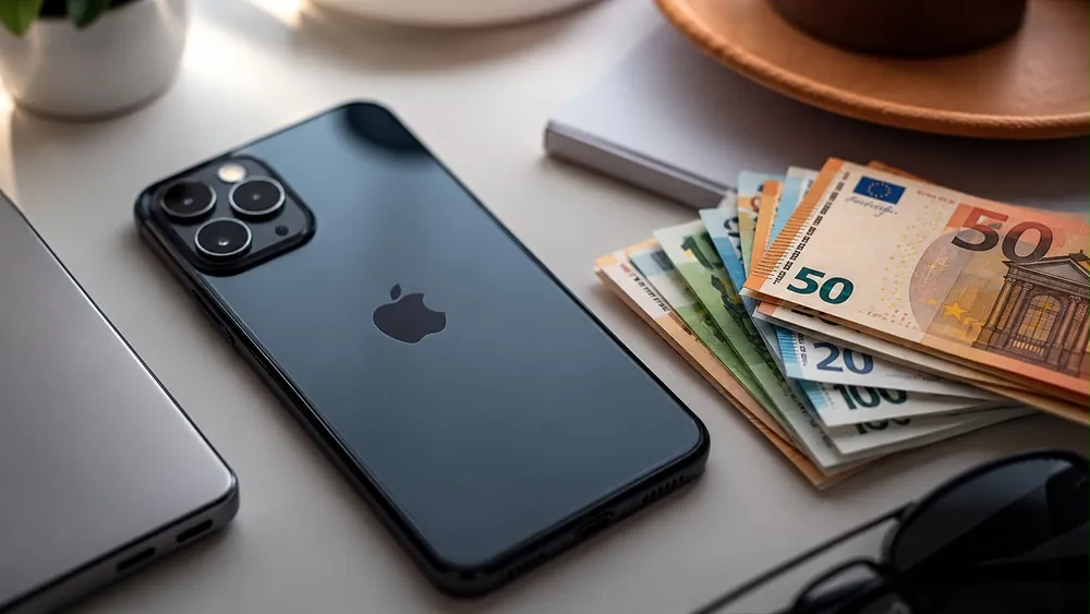 iPhone neben Euro Banknoten