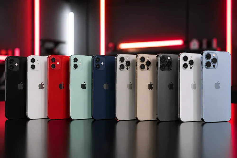 Reihe von iPhones in der Werkstatt