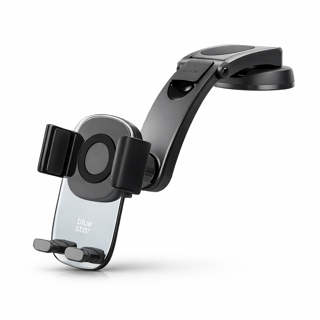 Auto Handyhalterung mit langem Arm & Saugnapf für Armaturenbrett/Windschutzscheibe – 360° verstellbar – Long Neck Crystal – Blue Star – Bild 2